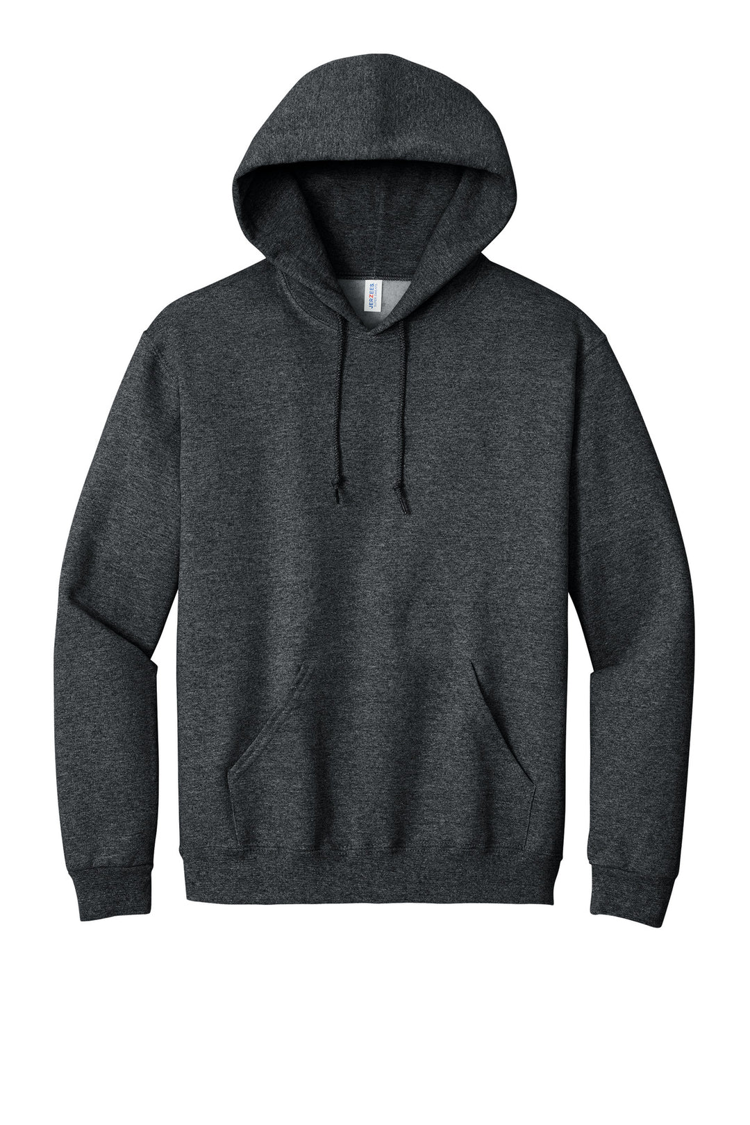 Front View of BlkHthr Jerzees Super Sweats NuBlend - Pullover Hooded Sweatshirt. 4997M