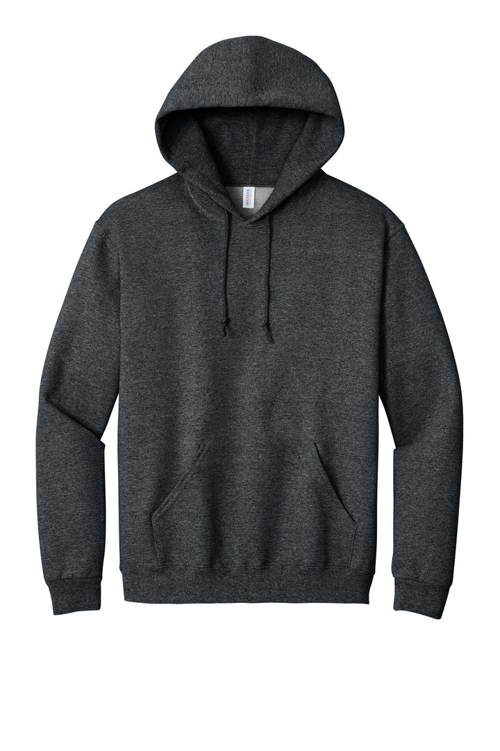 Front View of BlkHthr Jerzees Super Sweats NuBlend - Pullover Hooded Sweatshirt. 4997M