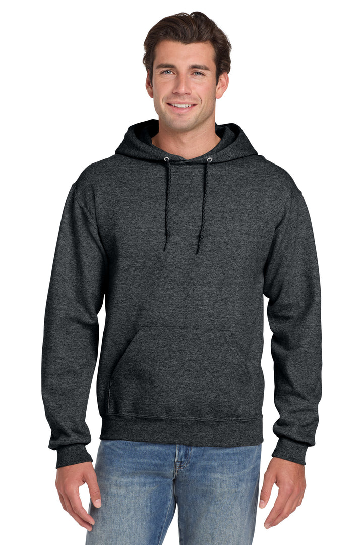 Front View of BlkHthr Jerzees Super Sweats NuBlend - Pullover Hooded Sweatshirt. 4997M
