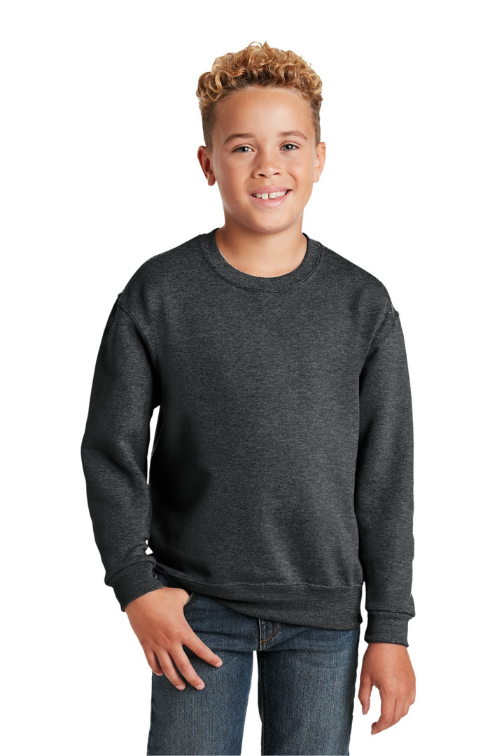 Front View of BlkHthr Jerzees - Youth NuBlend Crewneck Sweatshirt. 562B