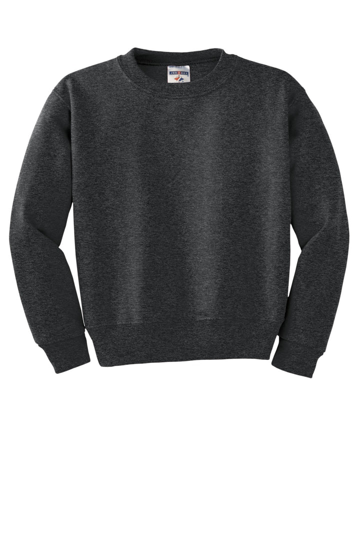 Front View of BlkHthr Jerzees - Youth NuBlend Crewneck Sweatshirt. 562B