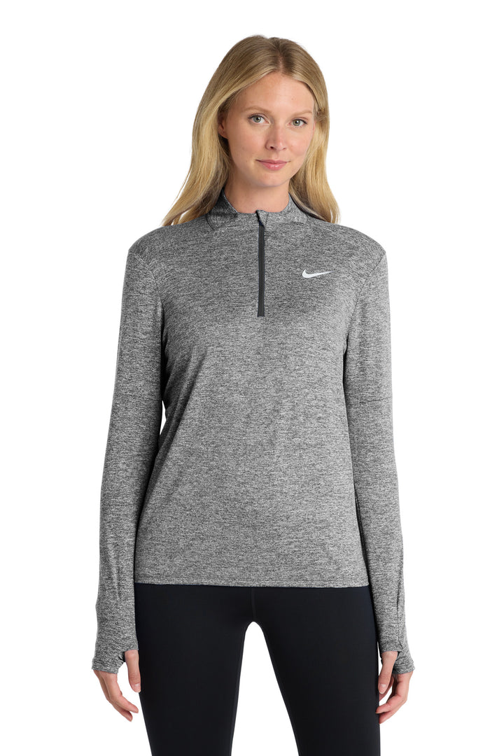 Front View of BlkHthr Nike Women's Dri-FIT Element 1/2-Zip Top NKDH4951