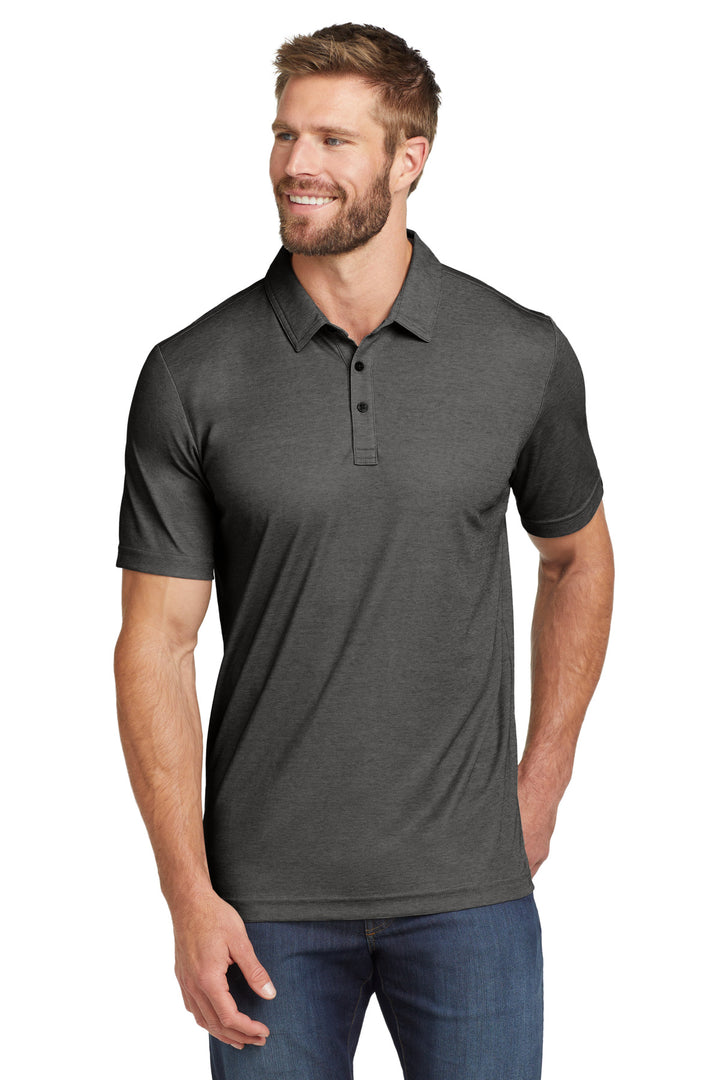 Front View of BlkHthr TravisMathew Oceanside Heather Polo. TM1MU412