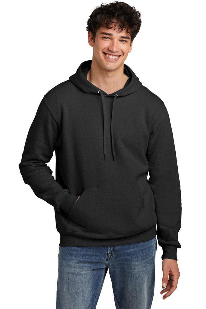 Front View of BlkInkHtr Jerzees Eco Premium Blend Pullover Hooded Sweatshirt 700M
