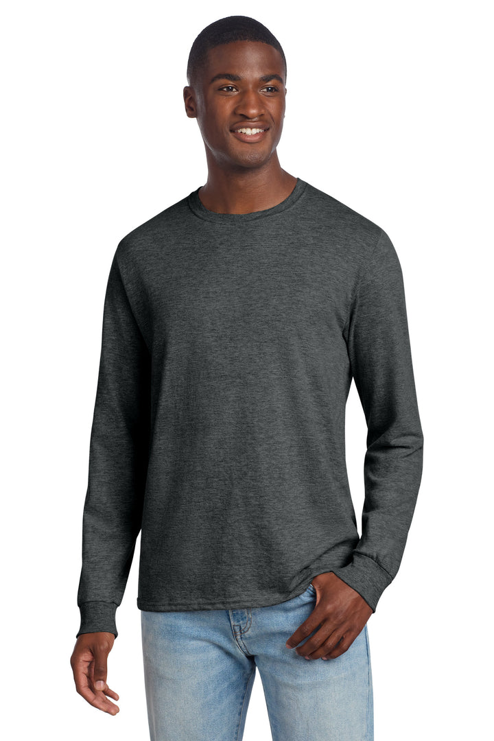 Front View of BlkInkHtr Jerzees Premium Blend Ring Spun Long Sleeve T-Shirt 560LS