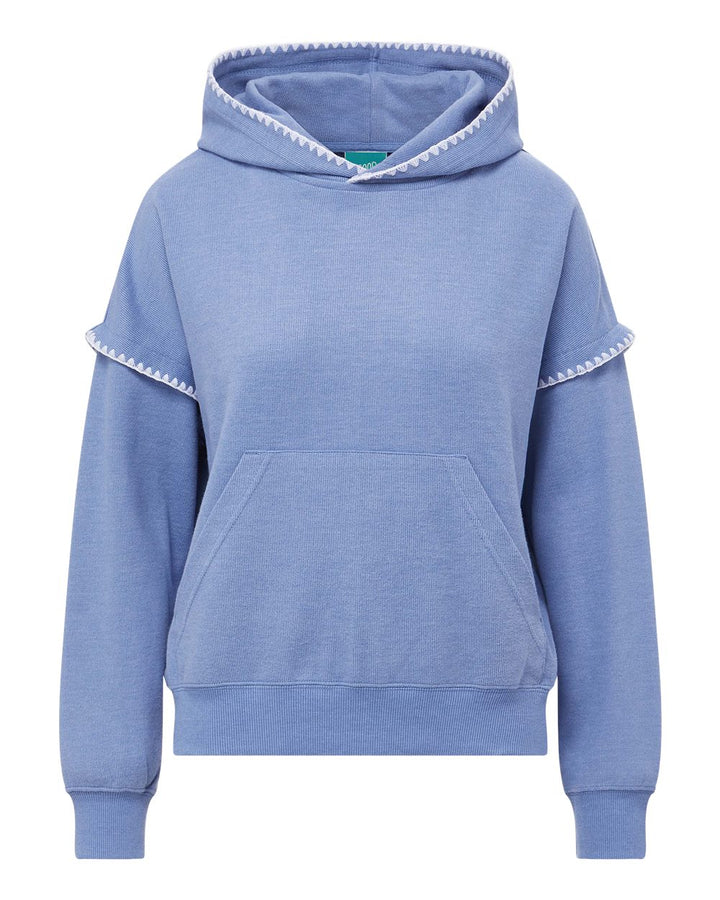 Front View of Blue Iris Women's Mood & Vibe™ Teegan Crafty Hooded Sweatshirt - W25115