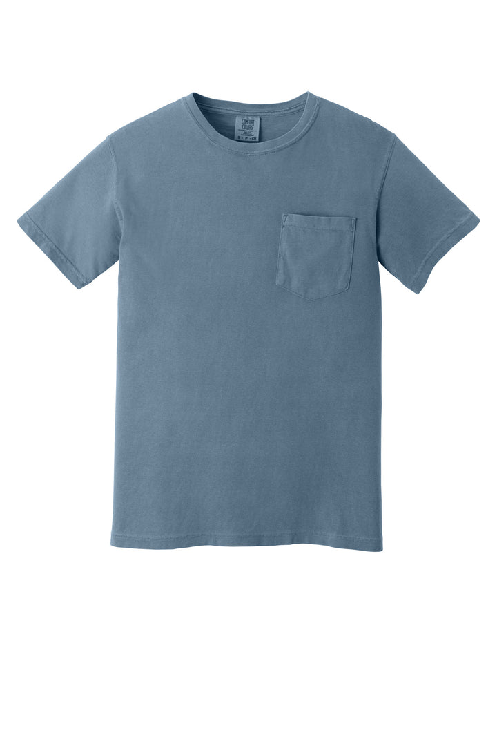 Front View of Blue Jean COMFORT COLORS Heavyweight Ring Spun Pocket Tee. 6030