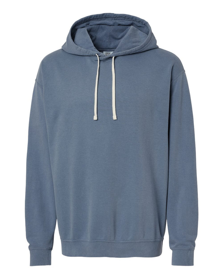 Front View of Blue Jean Garment-Dyed Lightweight Fleece Hooded Sweatshirt - 1467
