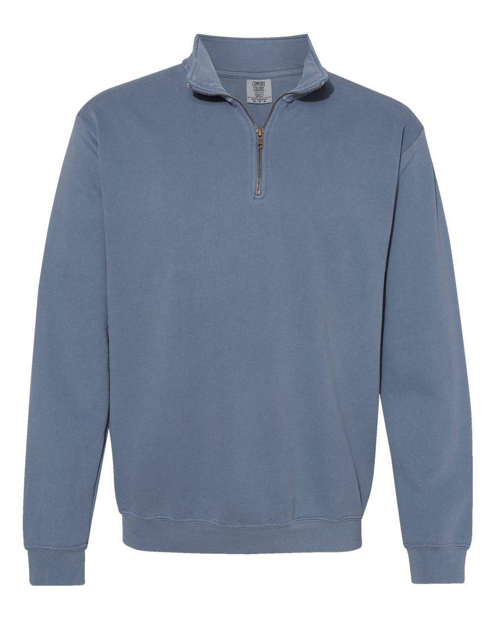 Front View of Blue Jean Garment-Dyed Quarter Zip Sweatshirt - 1580
