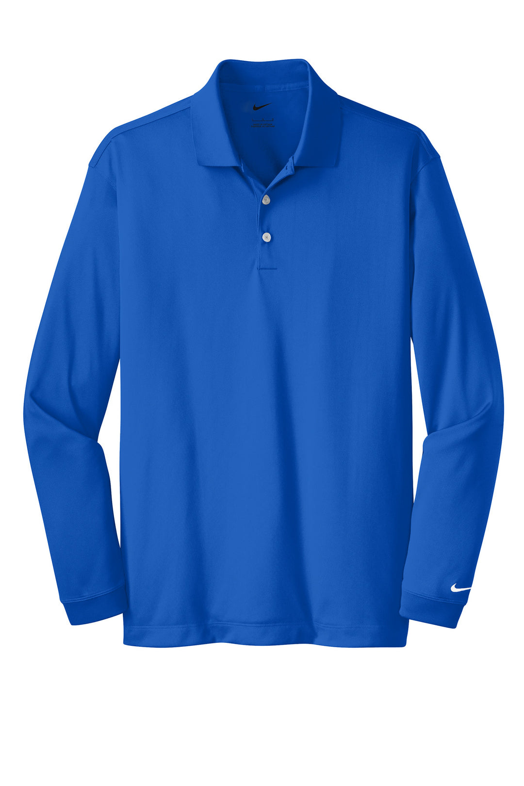 Front View of Blue Sapphire Nike Long Sleeve Dri-FIT Stretch Tech Polo. 466364
