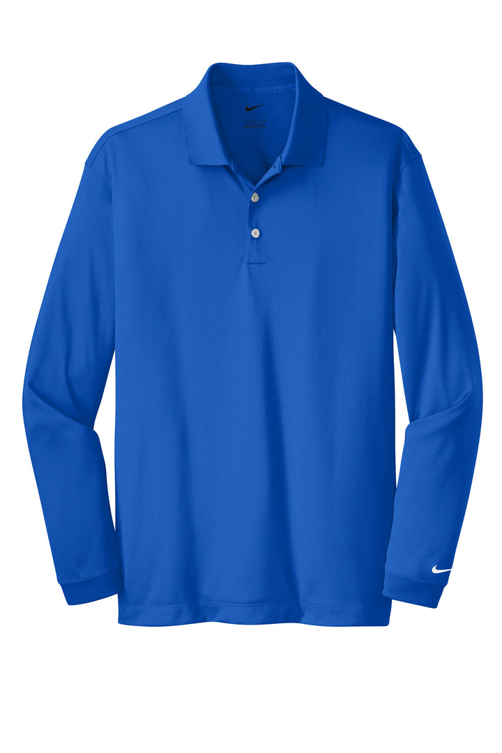 Front View of Blue Sapphire Nike Tall Long Sleeve Dri-FIT Stretch Tech Polo. 604940