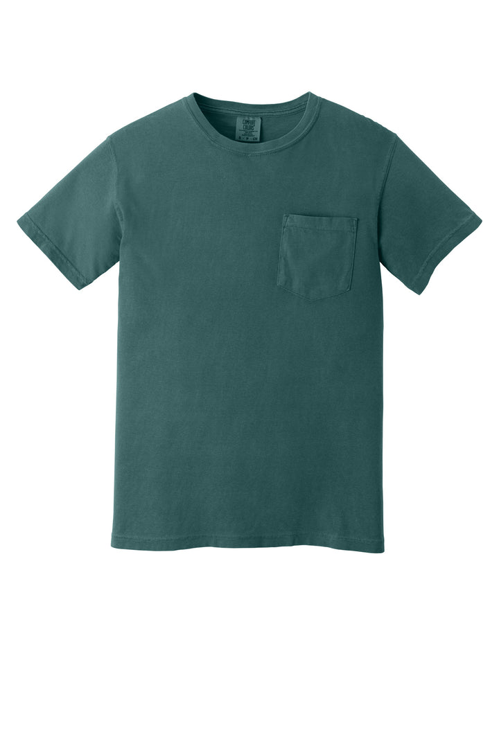 Front View of Blue Spruce COMFORT COLORS Heavyweight Ring Spun Pocket Tee. 6030