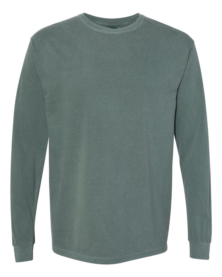 Front View of Blue Spruce Garment-Dyed Heavyweight Long Sleeve T-Shirt - 6014