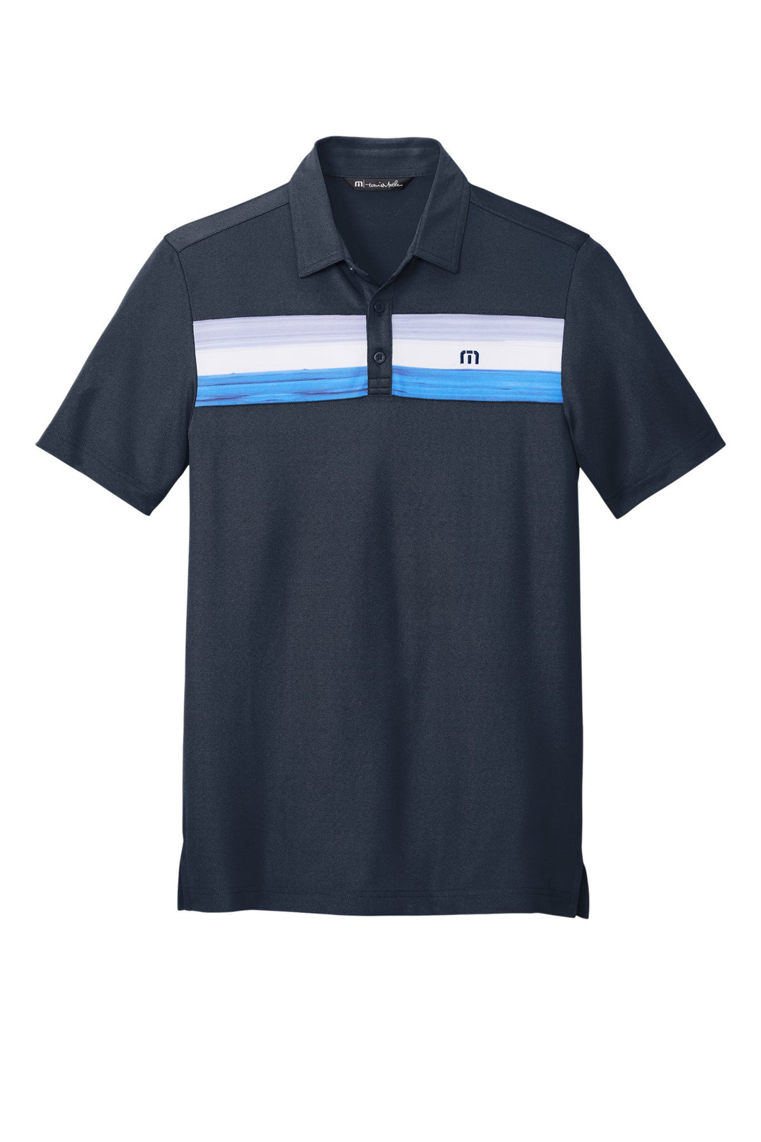 Front View of BlueNights TravisMathew Cabana Chest Stripe Polo. TM1MU416