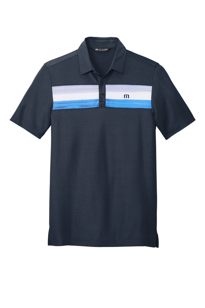 Front View of BlueNights TravisMathew Cabana Chest Stripe Polo. TM1MU416
