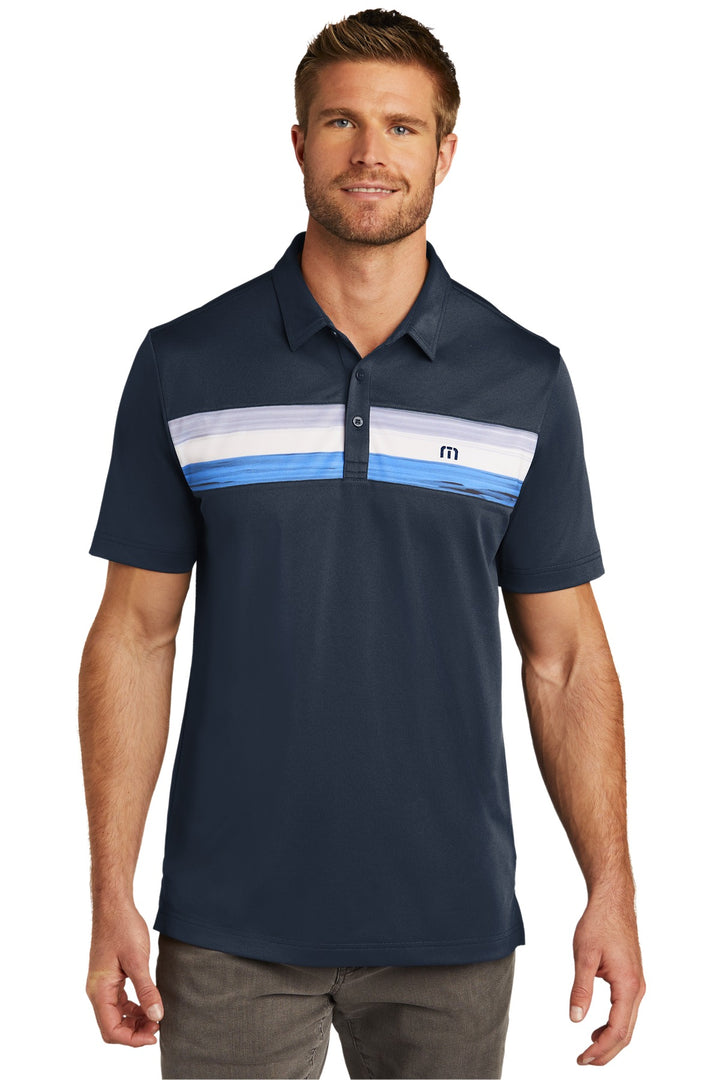 Front View of BlueNights TravisMathew Cabana Chest Stripe Polo. TM1MU416