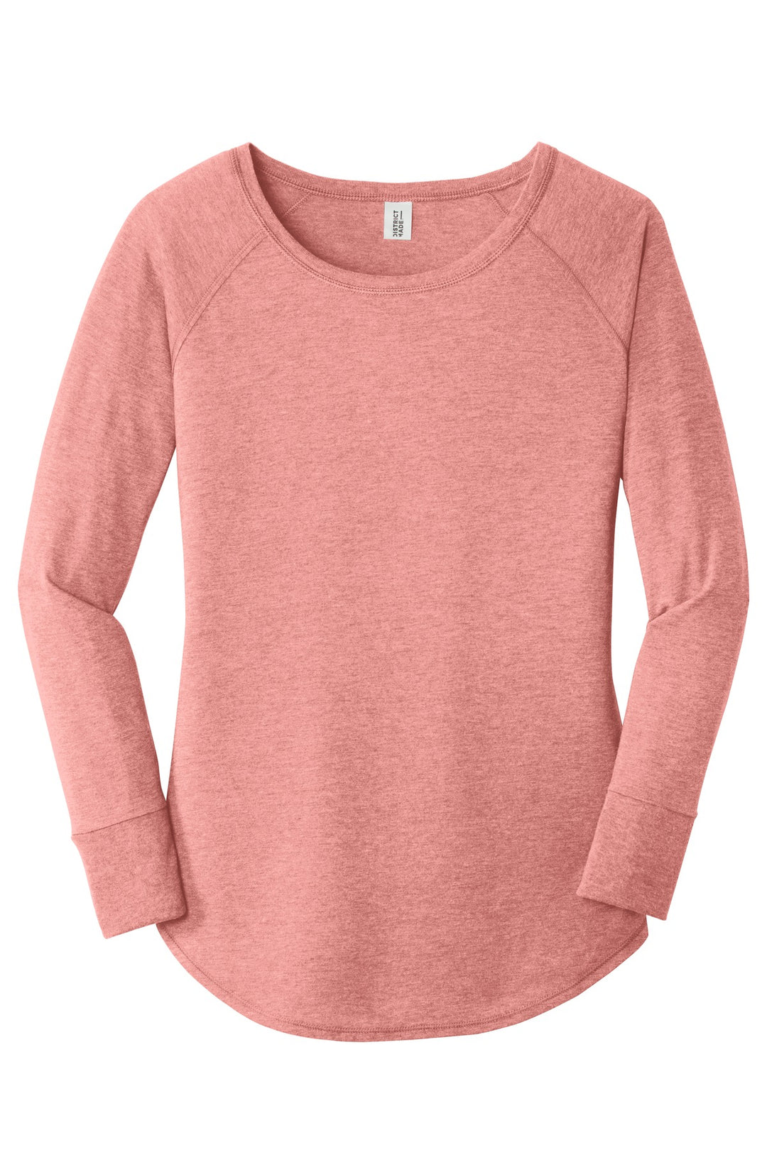 Front View of Blush Frost District Women's Perfect Tri Long Sleeve Tunic Tee. DT132L