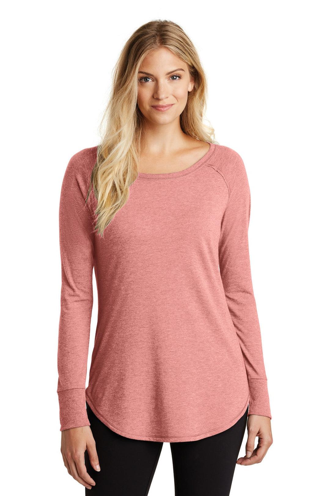 Front View of Blush Frost District Women's Perfect Tri Long Sleeve Tunic Tee. DT132L