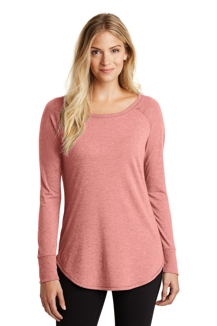 Front View of Blush Frost District Women's Perfect Tri Long Sleeve Tunic Tee. DT132L