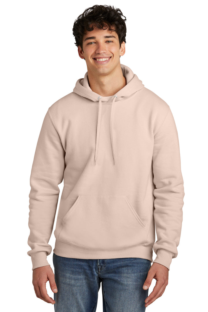 Front View of BlushPink Jerzees Eco Premium Blend Pullover Hooded Sweatshirt 700M