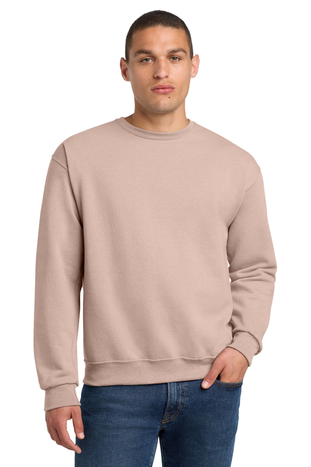 Front View of BlushPink Jerzees - NuBlend Crewneck Sweatshirt. 562M