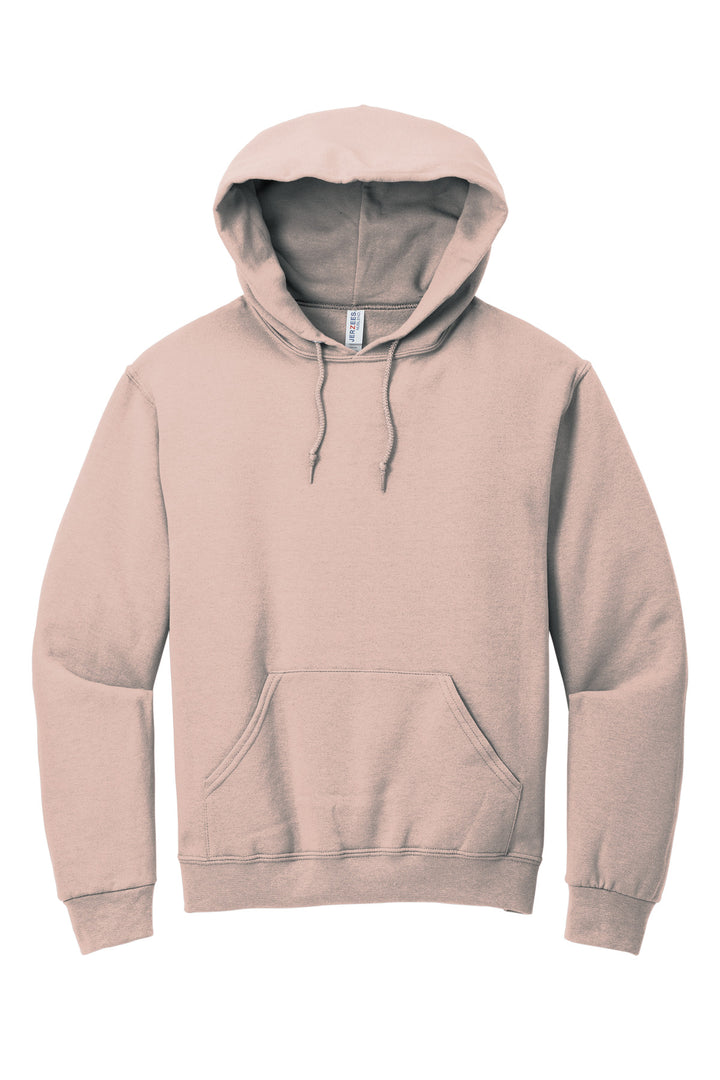 Front View of BlushPink Jerzees NuBlend Pullover Hooded Sweatshirt. 996M