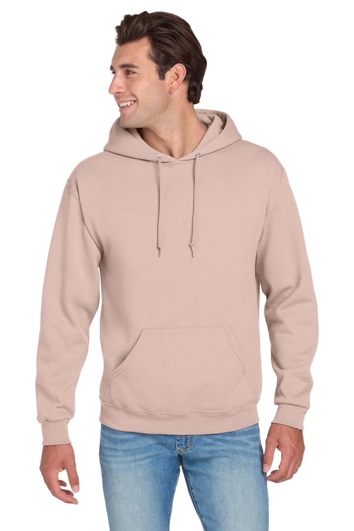 Front View of BlushPink Jerzees NuBlend Pullover Hooded Sweatshirt. 996M