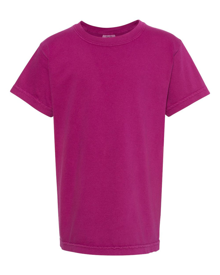 Front View of Boysenberry Garment-Dyed Youth Heavyweight T-Shirt - 9018