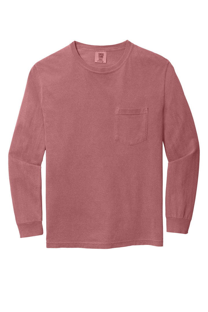 Front View of Brick COMFORT COLORS Heavyweight Ring Spun Long Sleeve Pocket Tee. 4410