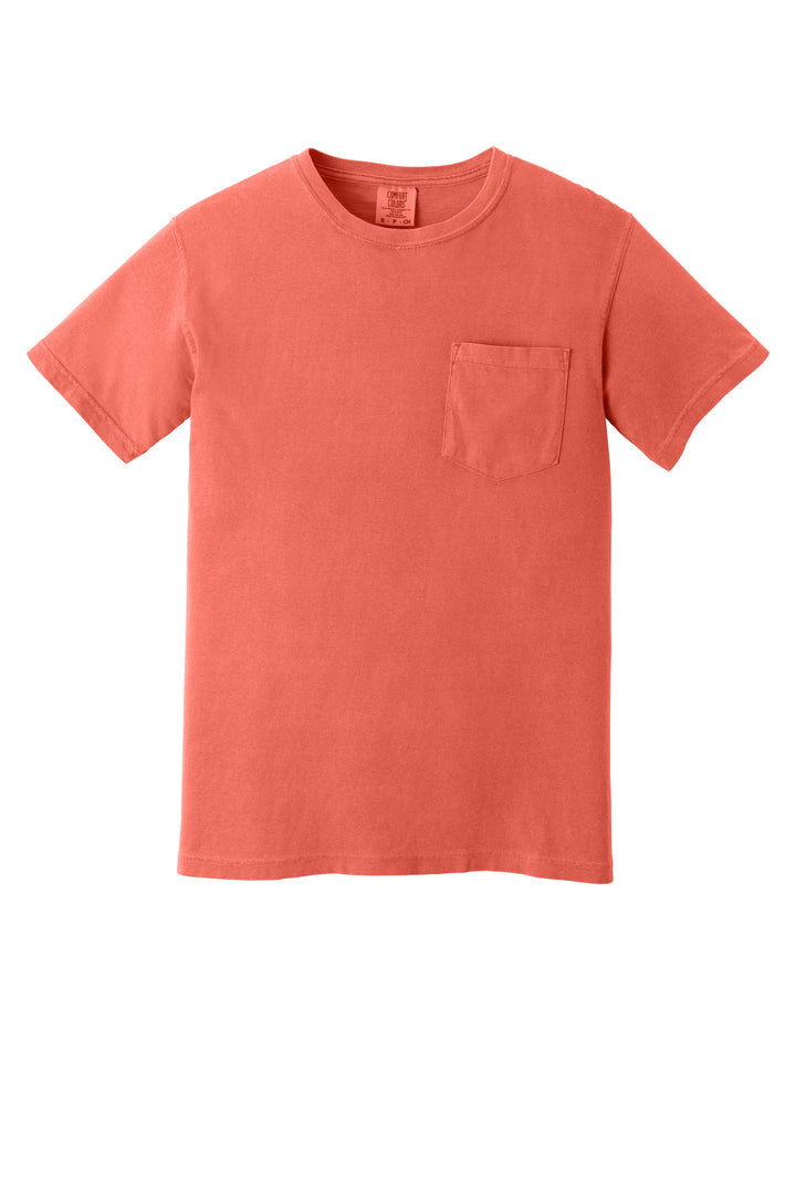 Front View of Bright Salmon COMFORT COLORS Heavyweight Ring Spun Pocket Tee. 6030