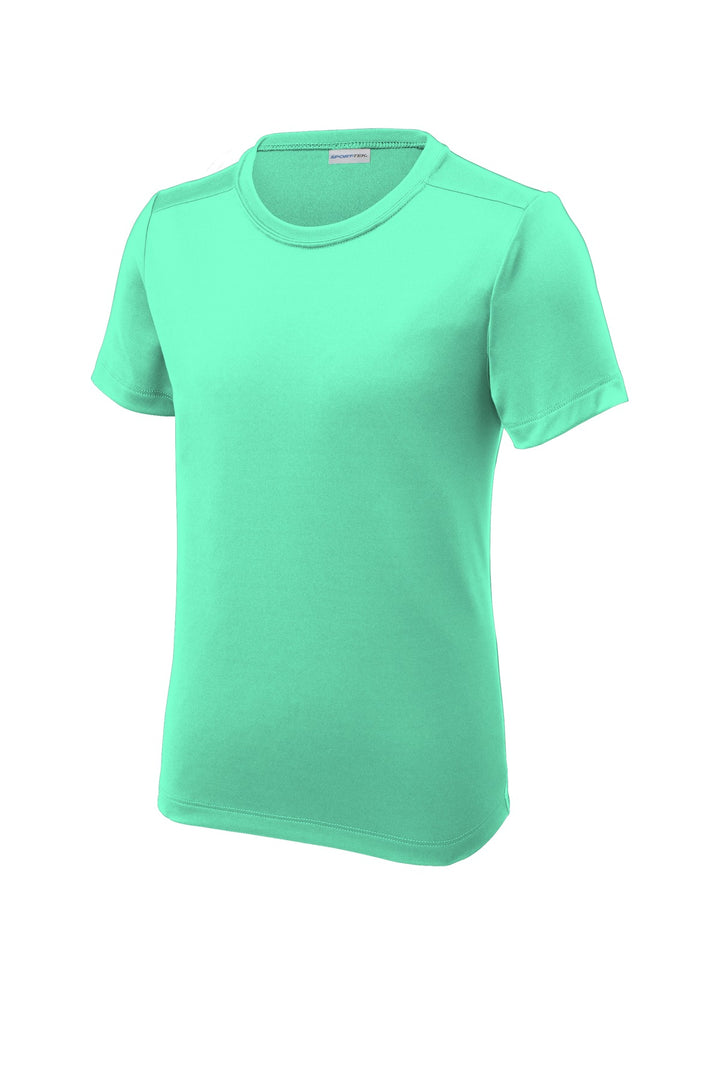 Front View of Bright Seafoam Sport-Tek Youth Posi-UV Pro Tee. YST420