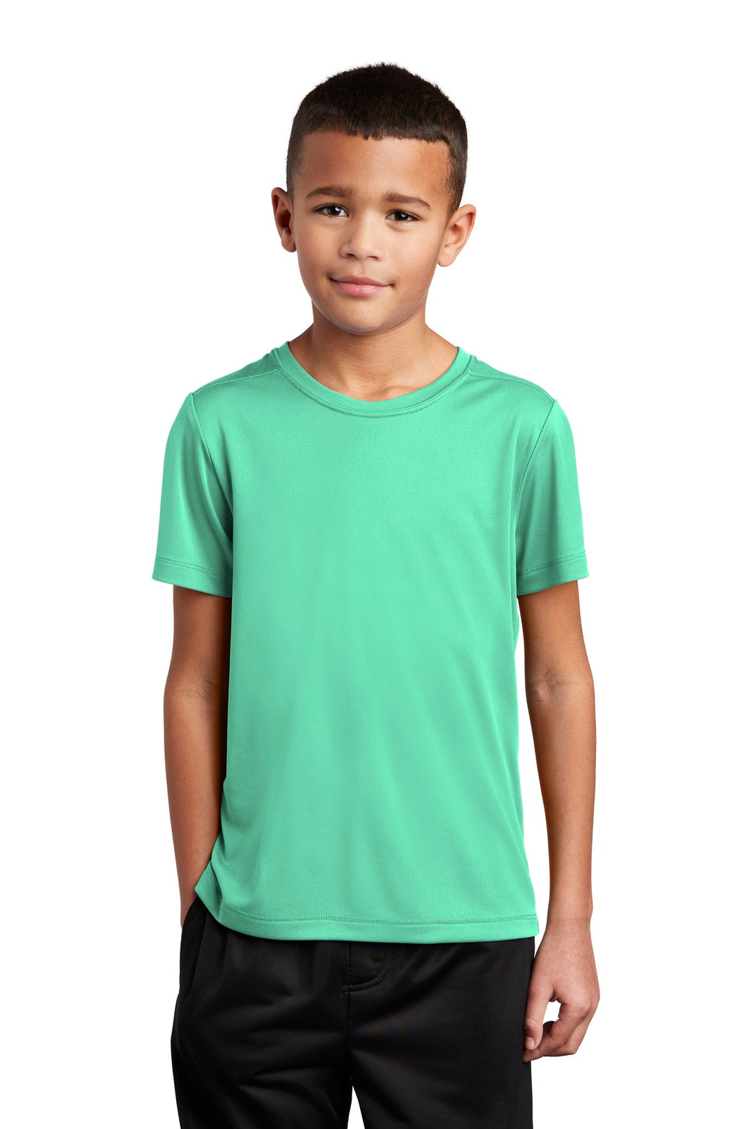 Front View of Bright Seafoam Sport-Tek Youth Posi-UV Pro Tee. YST420
