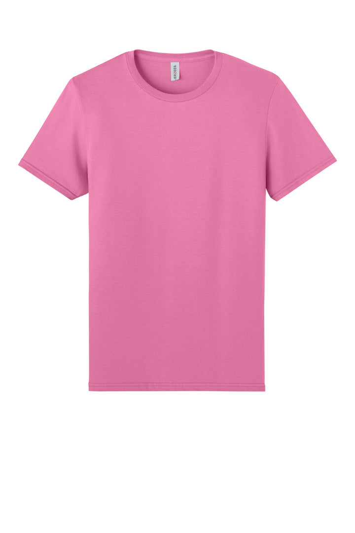 Front View of Bubblegum Jerzees Unisex Premium Combed Ring Spun Cotton Tee 570M