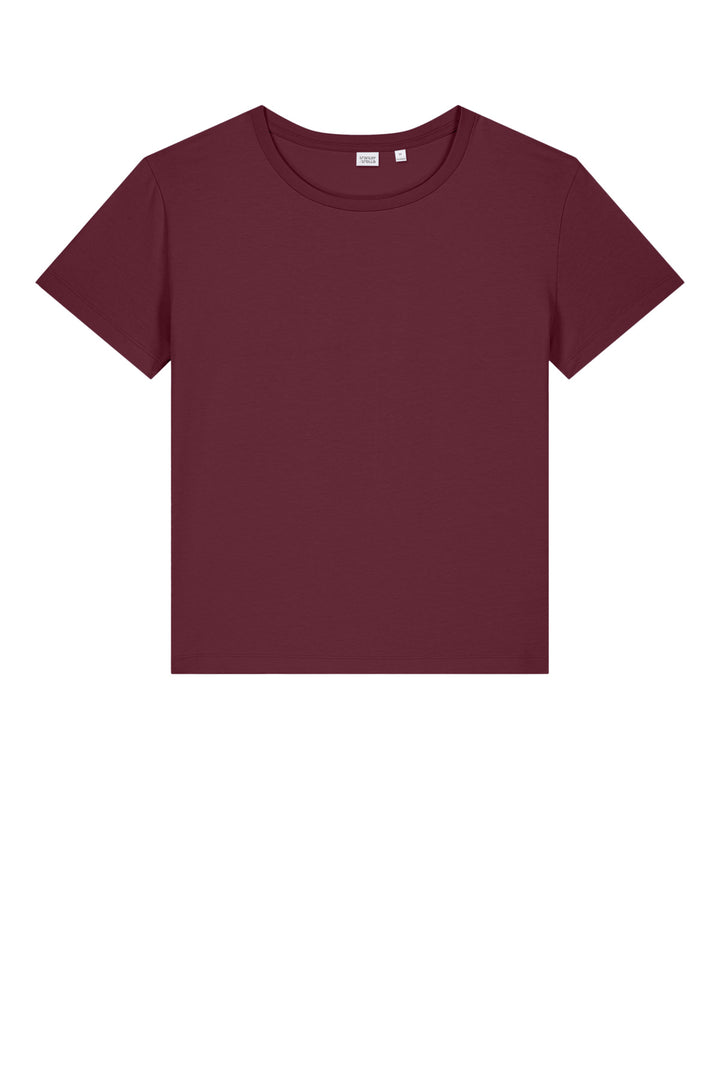 Front View of Burgundy Stanley/Stella Women's Stella Serena Scoop Neck Tee SXW008