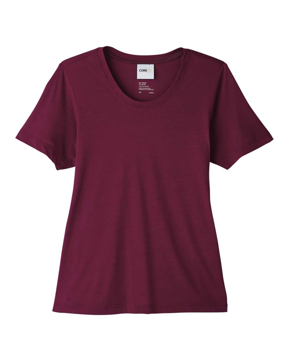 Front View of Burgundy Women's Fusion ChromaSoft™ Performance T-Shirt - CE111W