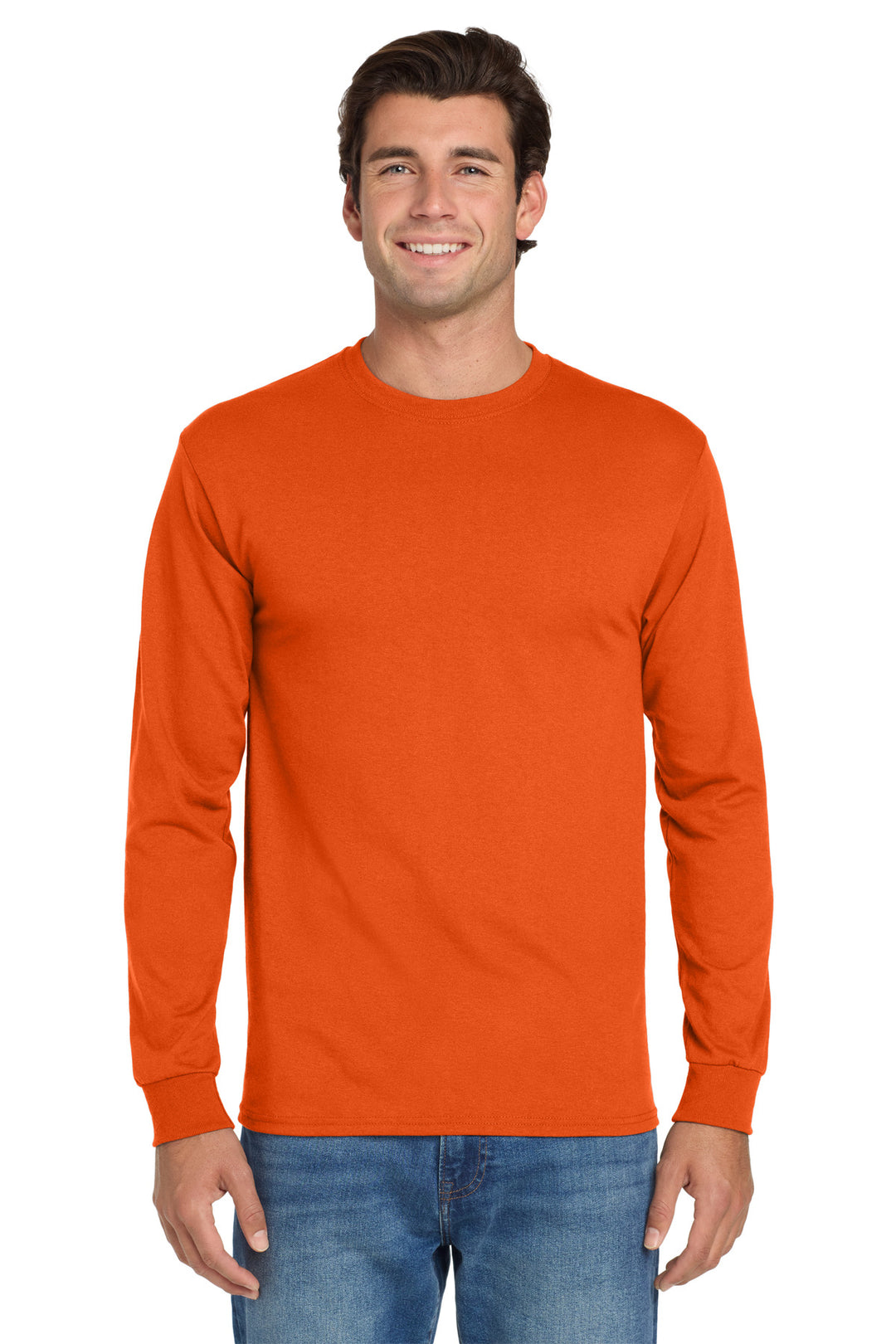 Front View of BurntOrng Jerzees - Dri-Power 50/50 Cotton/Poly Long Sleeve T-Shirt. 29LS
