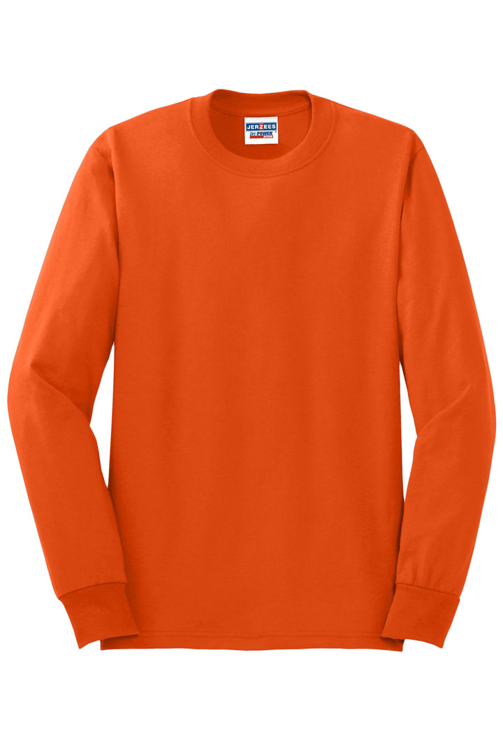 Front View of BurntOrng Jerzees - Dri-Power 50/50 Cotton/Poly Long Sleeve T-Shirt. 29LS