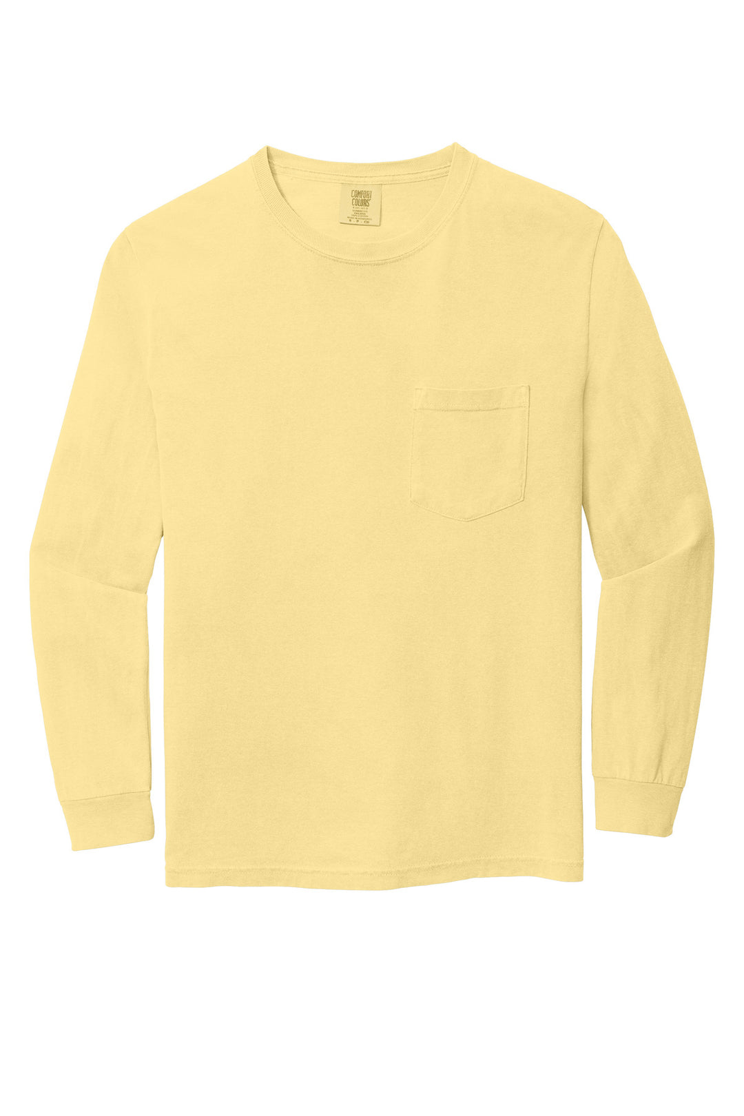 Front View of Butter COMFORT COLORS Heavyweight Ring Spun Long Sleeve Pocket Tee. 4410