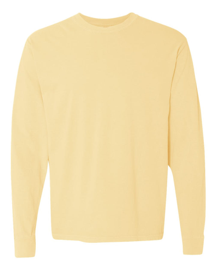 Front View of Butter Garment-Dyed Heavyweight Long Sleeve T-Shirt - 6014