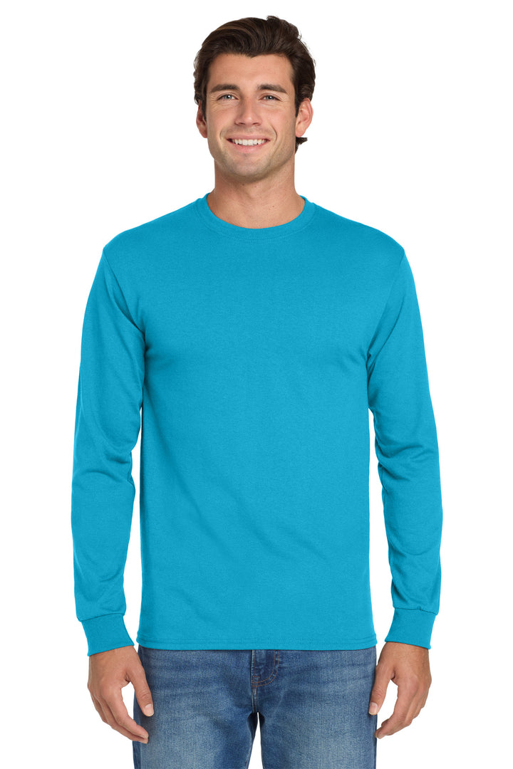 Front View of CaliBlue Jerzees - Dri-Power 50/50 Cotton/Poly Long Sleeve T-Shirt. 29LS