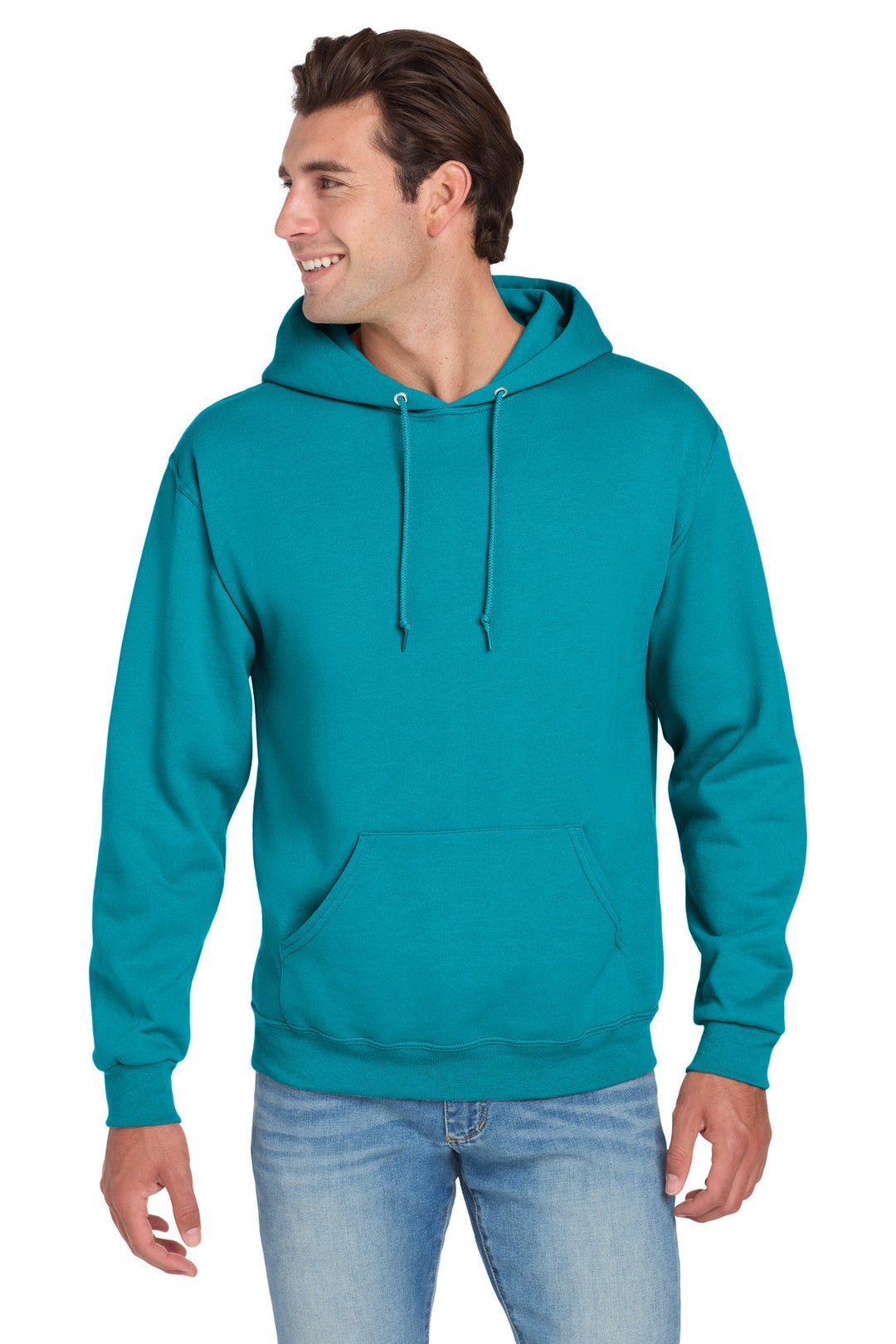 Front View of CaliBlue Jerzees NuBlend Pullover Hooded Sweatshirt. 996M