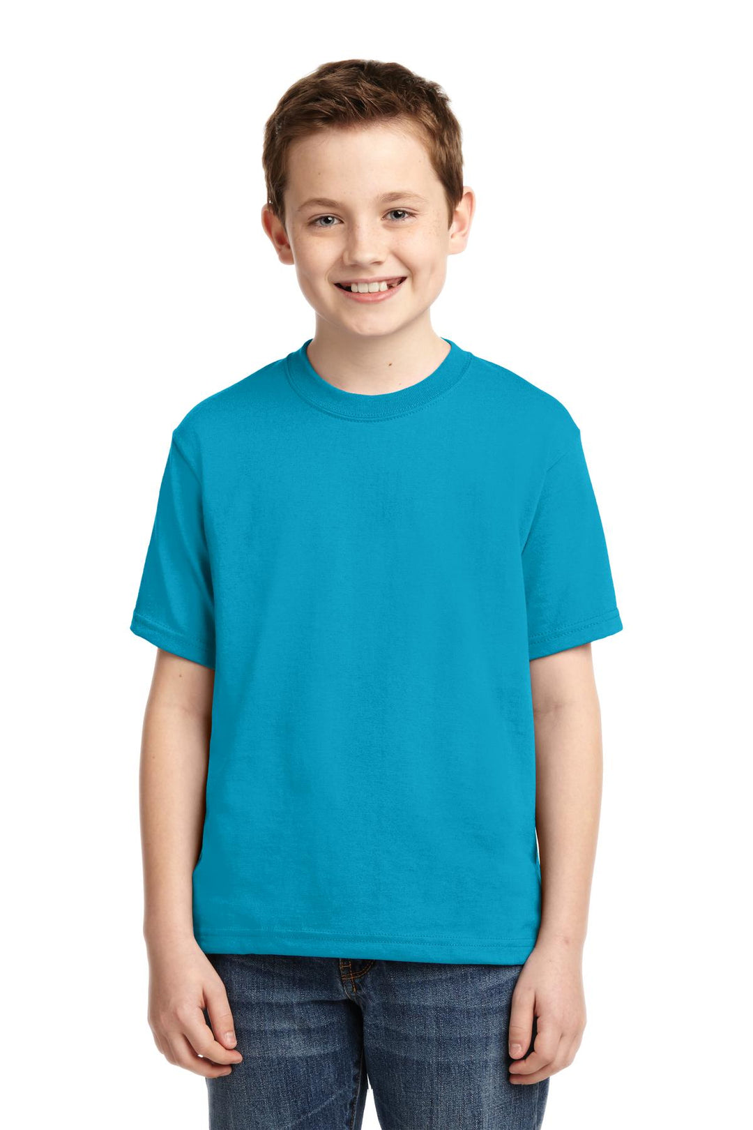 Front View of California Blu Jerzees - Youth Dri-Power 50/50 Cotton/Poly T-Shirt. 29B