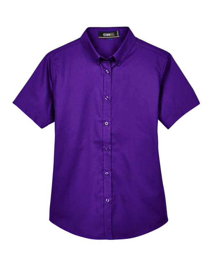 Front View of Campus Purple Women's Optimum Short Sleeve Twill Shirt - 78194