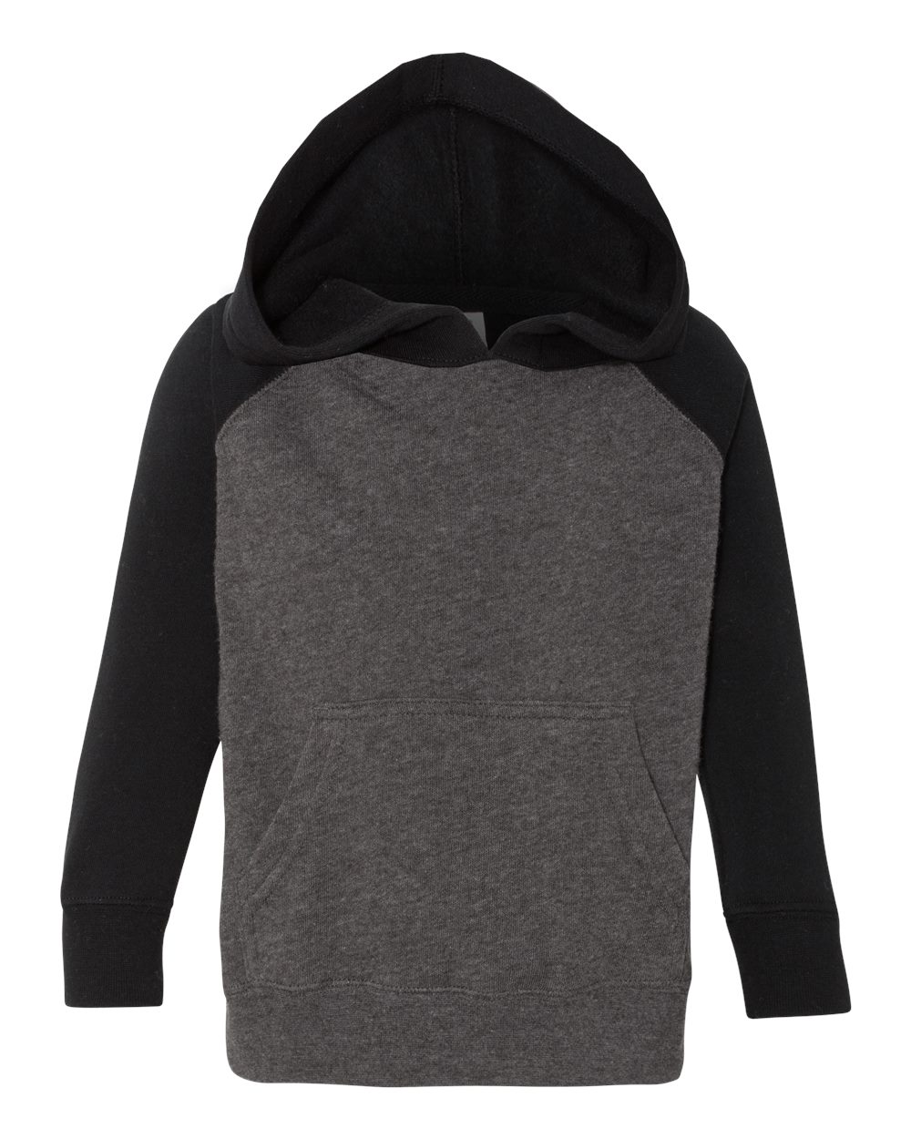 Front View of Carbon/ Black Toddler Special Blend Hooded Raglan Sweatshirt - PRM10TSB