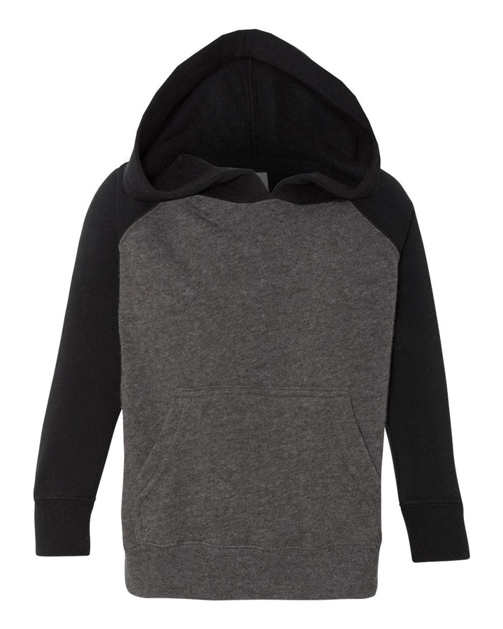 Front View of Carbon/ Black Toddler Special Blend Hooded Raglan Sweatshirt - PRM10TSB