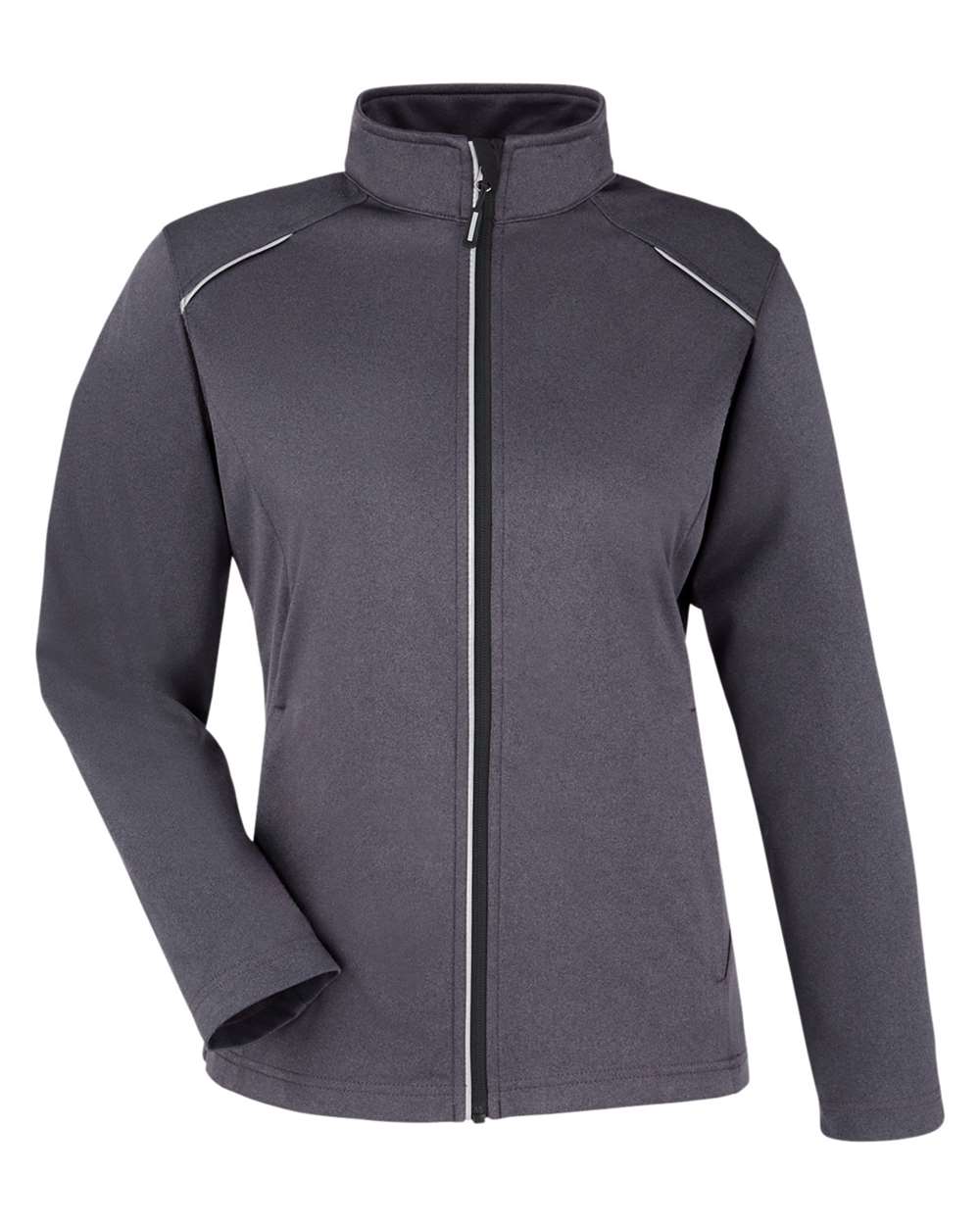 Front View of Carbon Heather Women's Techno Lite Three-Layer Knit Tech-Shell - CE708W