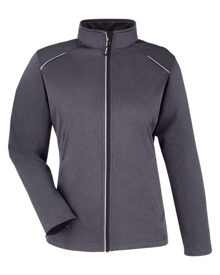 Front View of Carbon Heather Women's Techno Lite Three-Layer Knit Tech-Shell - CE708W