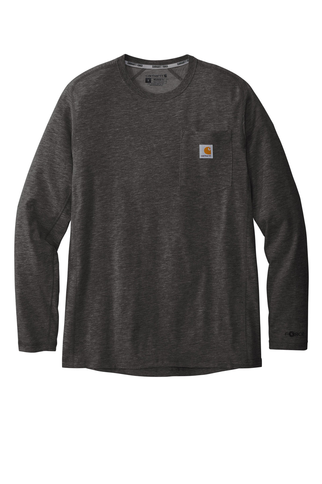 Front View of CarbonHthr Carhartt Force Long Sleeve Pocket T-Shirt CT106656