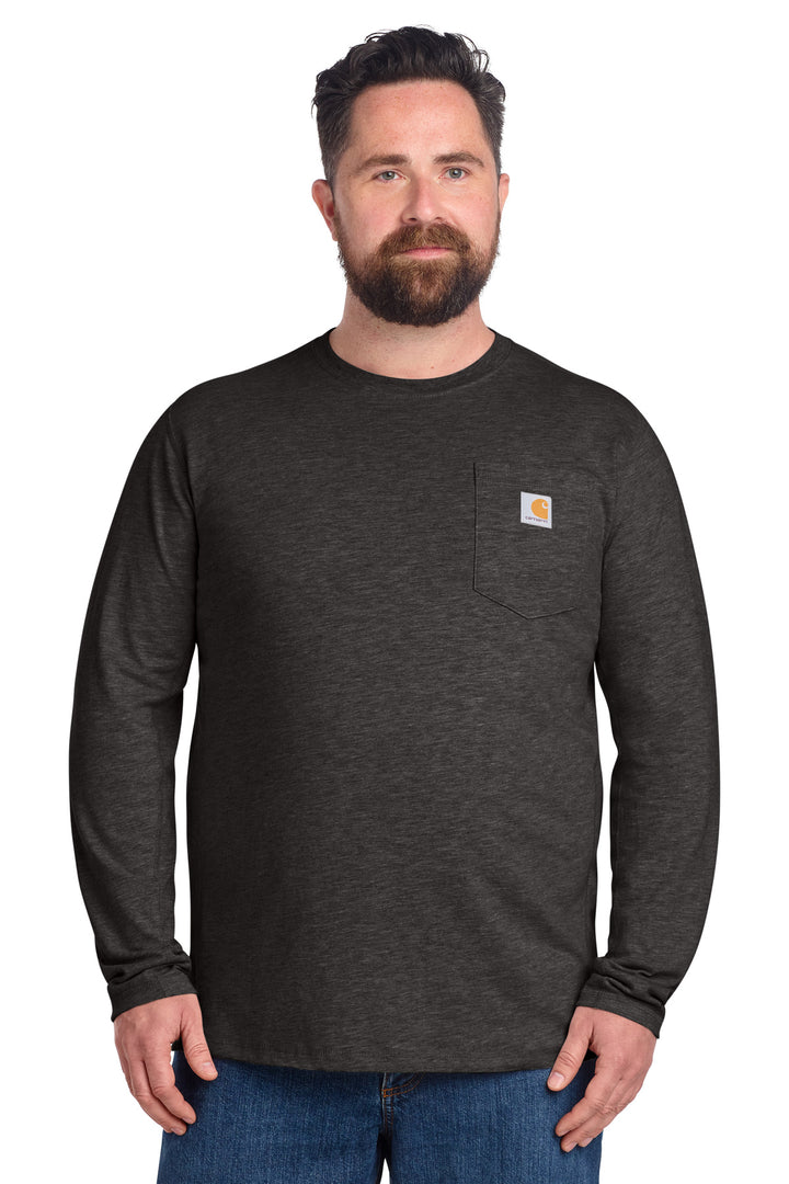 Front View of CarbonHthr Carhartt Force Long Sleeve Pocket T-Shirt CT106656