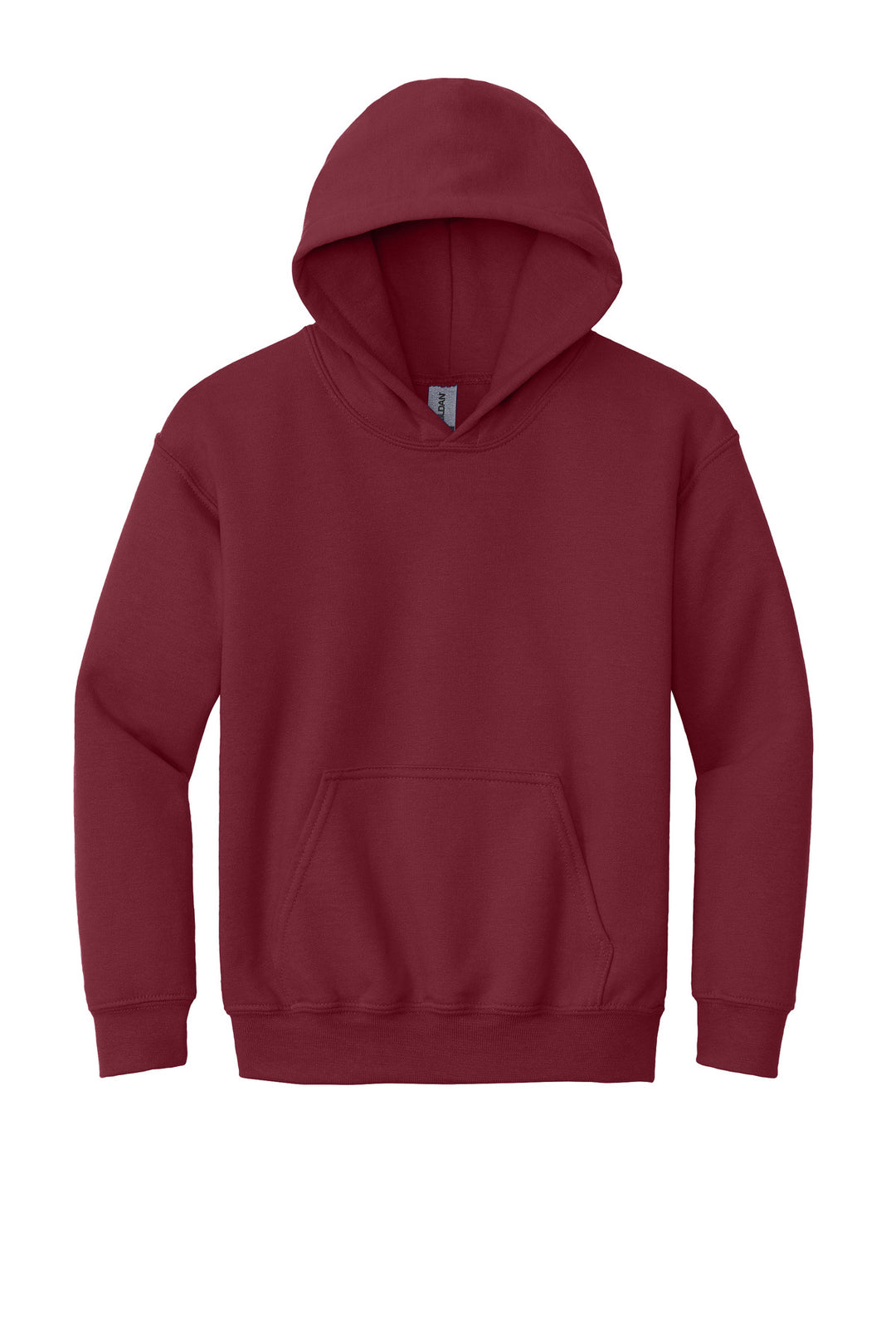 Front View of Cardinal Red Gildan - Youth Heavy Blend Hooded Sweatshirt. 18500B